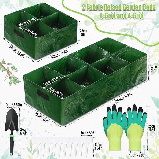 Fabric Raised Garden Bed, 2 Pack 8 Grids and 4 Grids, 128 Gallon Rectangle Grow - Image 3