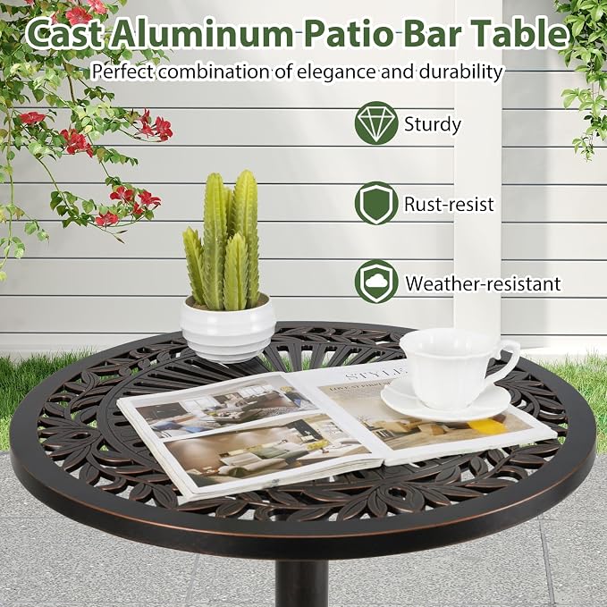 COSTWAY 24" Patio Round Bar Table, 41.5" Pub Height Cast Aluminum High Top Table - Image 5