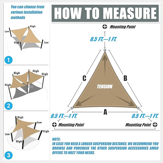 Amgo Custom Size 12' x 18' x 21.6' Sand Beige Right Triangle Sun Shade Sail - Image 2