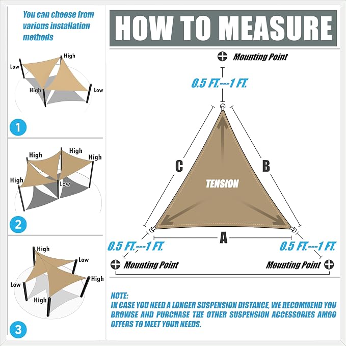 Amgo Custom Size 13' x 13' x 18.4' Green Right Triangle Sun Shade Sail UPF50+ - Image 2