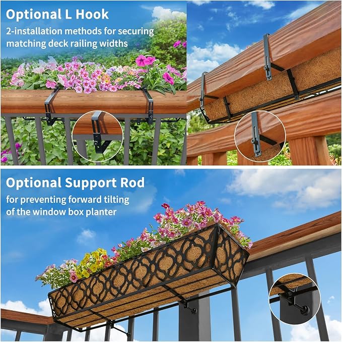 Y&M 30 inch Window Planter Box 4Pcs Iron Window Deck Railing Planter - Image 7
