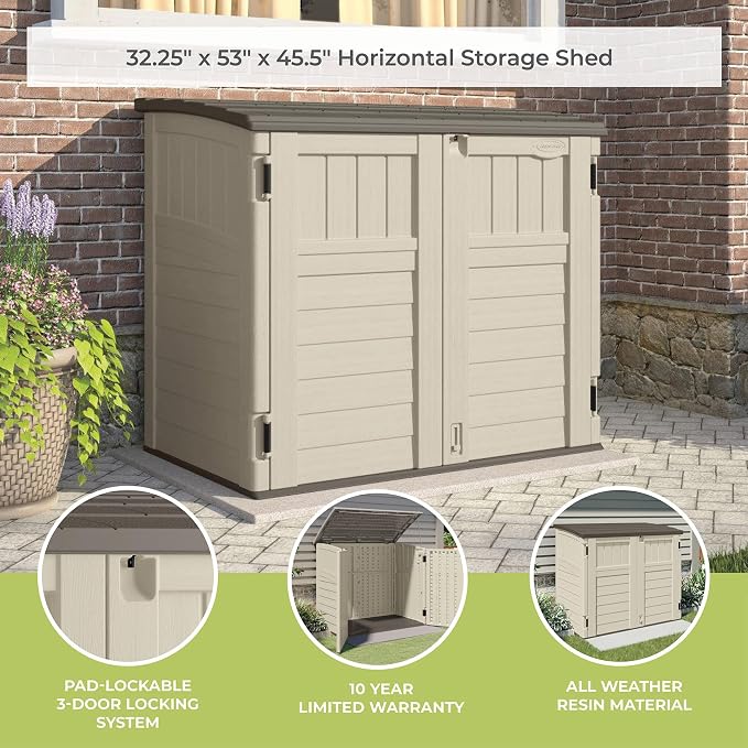 Suncast 34 Cu Ft Horizontal Resin Plastic Storage Shed - Image 7