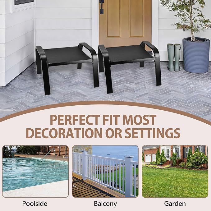 Outdoor Footstools All Weather Ottomans Solid Steel Frame Footrest Seat Side - Image 6