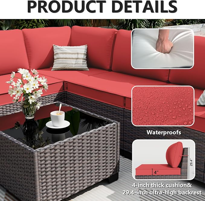 ALAULM 12 Pieces Outdoor Patio Furniture Set Sectional Sofa Sets Brown PE - Image 3