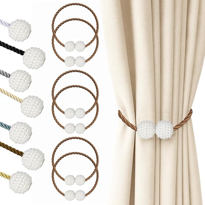 Hion Magnetic Curtain Tiebacks Dark Brown 6 Pack, Curtain Tiebacks Buckles by Hion