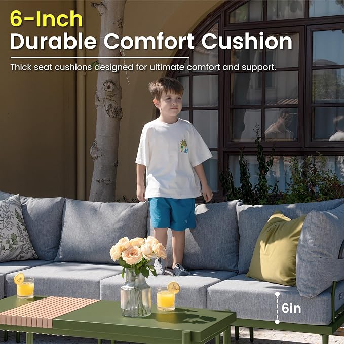 Sundale Outdoor 2 Pieces Metal Patio Furniture Set, Outdoor Sectional Sofa w/6 - Image 5