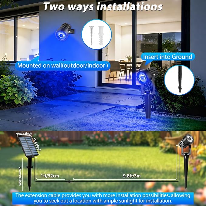 T-SUNUS Solar Spot Lights Blue Metal Outdoor Christmas Spotlights - Image 5