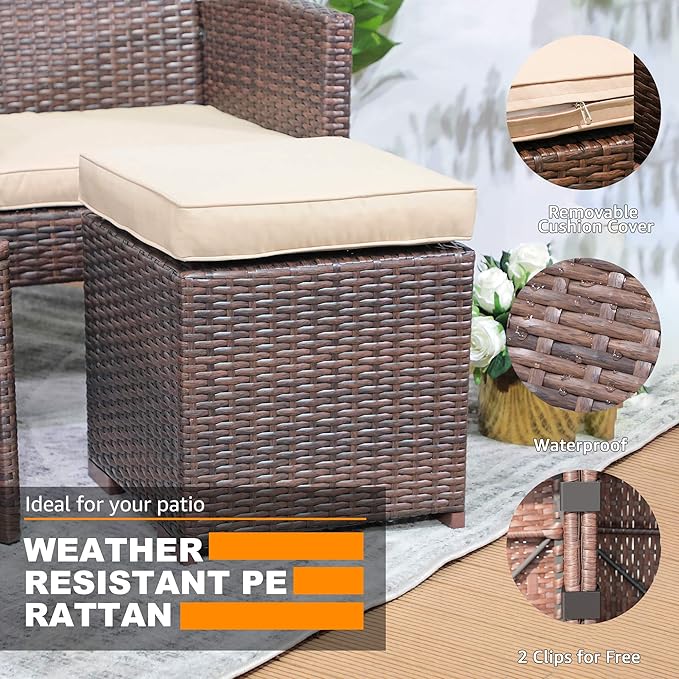 Patiorama 2 Pieces Assembled Outdoor Patio Ottoman, Indoor Outdoor All-Weather - Image 4
