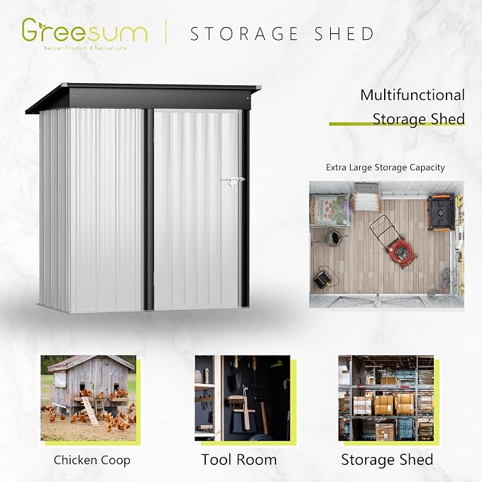 Greesum Metal Outdoor Storage Shed 5FT x 3FT, Steel Utility Tool Shed Storage - Image 7