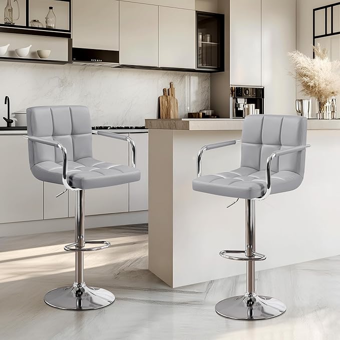 Yaheetech Bar Stools Set of 2, PU Leather Adjustable Swivel Barstools, - Image 2