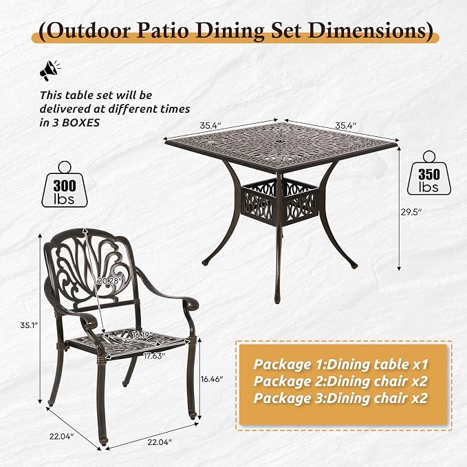 Cast Aluminum Outdoor Patio Dining Set, All Weather Outdoor Furniture Dining Set - Image 3