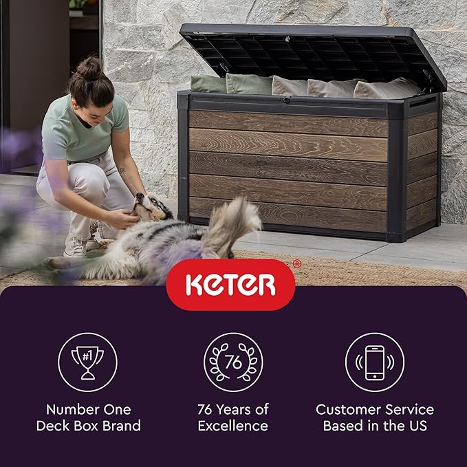 Keter Walnut 100 Gallon Resin Deck Box-Organization and Storage - Image 11