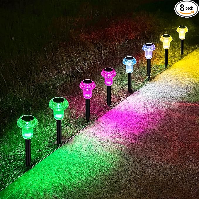 Easter Solar Pathway Lights Outdoor Decorative 8 Pack, 4 color LED Mushroom by COZYPAVILION