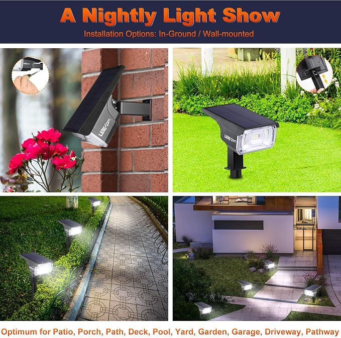 Solar Spot Lights, IP65 Waterproof 40 LEDs Landscape Spotlights, USB & Solar - Image 3