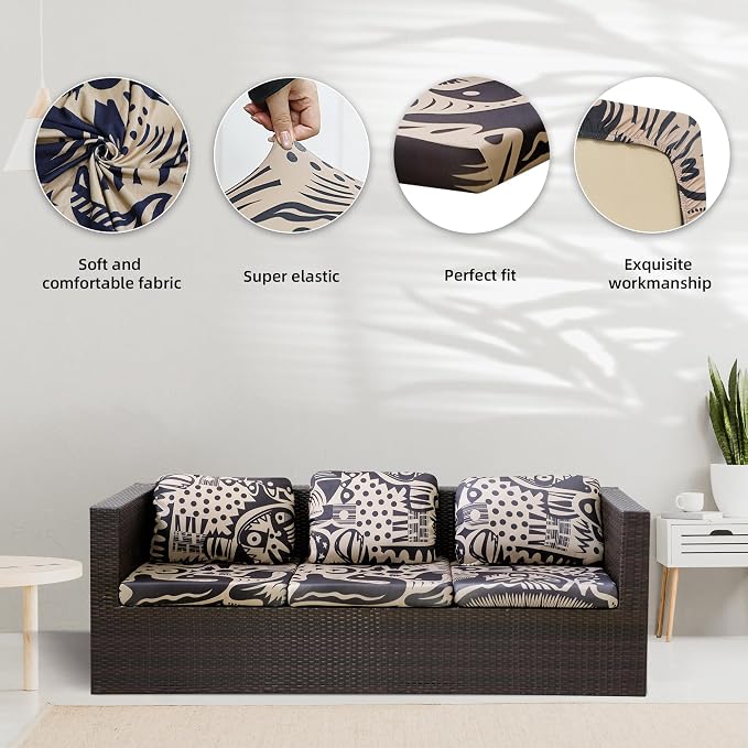 8Pcs Stretch Patio Cushion Covers, - Image 3