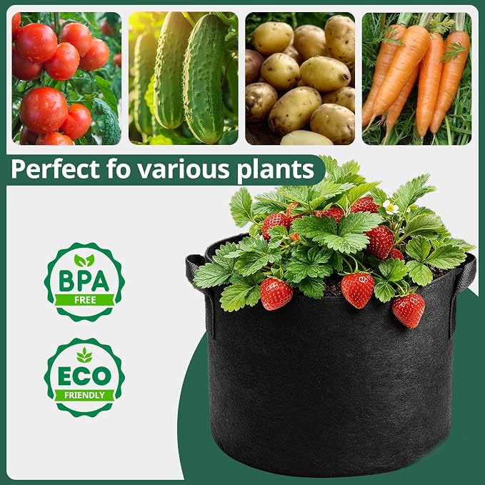 5 Pack 5 Gallon Grow Bags, Thickened Aeration Nonwoven Fabric Plant Pots - Image 7