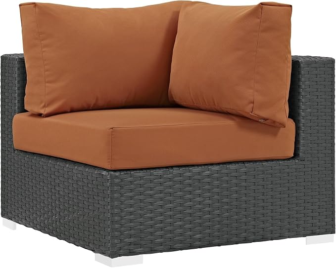 Modway Sojourn Wicker Rattan Outdoor Patio Sunbrella Fabric Corner in Canvas - Image 3