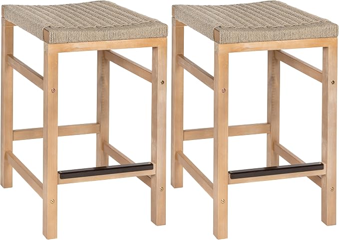 JONATHAN Y CSL1201A-SET2 Armand 25.6" Modern Coastal Backless Acacia Wood by JONATHANY