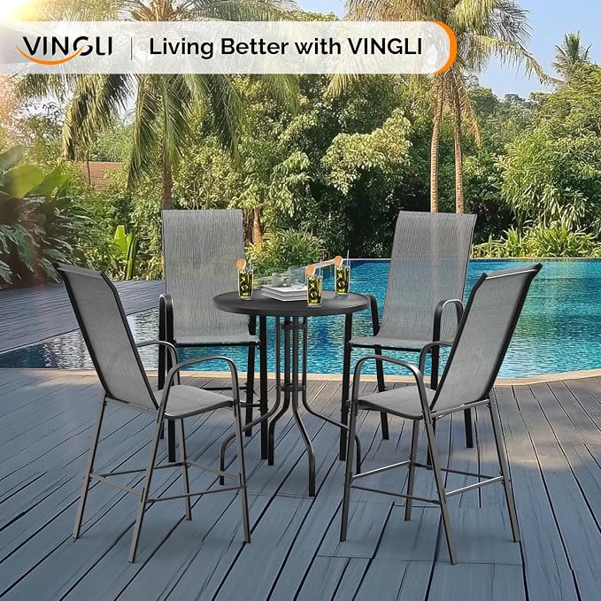 VINGLI Outdoor Bar Chairs Set of 8 – Stackable Outdoor Bar Stools - Image 8