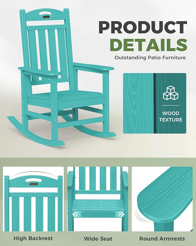 Oversized Rocking Chairs Outdoor Set of 4, High Back Porch Rocking Chair - Image 6