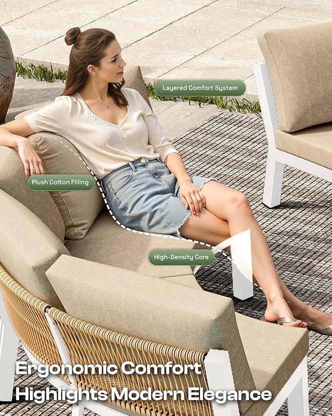 Outdoor Patio Sectional Modular Sofa, Aluminum 1 Piece Curved Patio Couch - Image 5