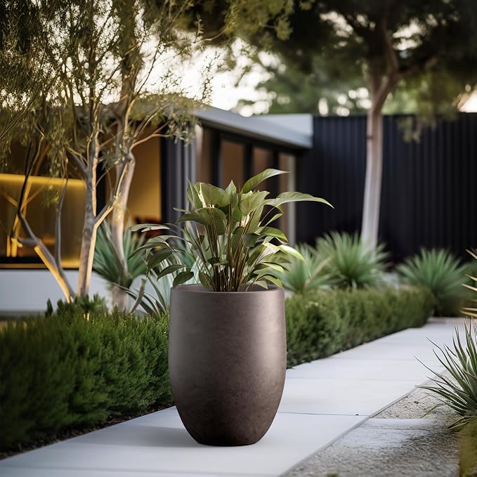Kante Tall Concrete Planter, 21.7-Inch Height Weathered Brown Large Indoor - Image 4
