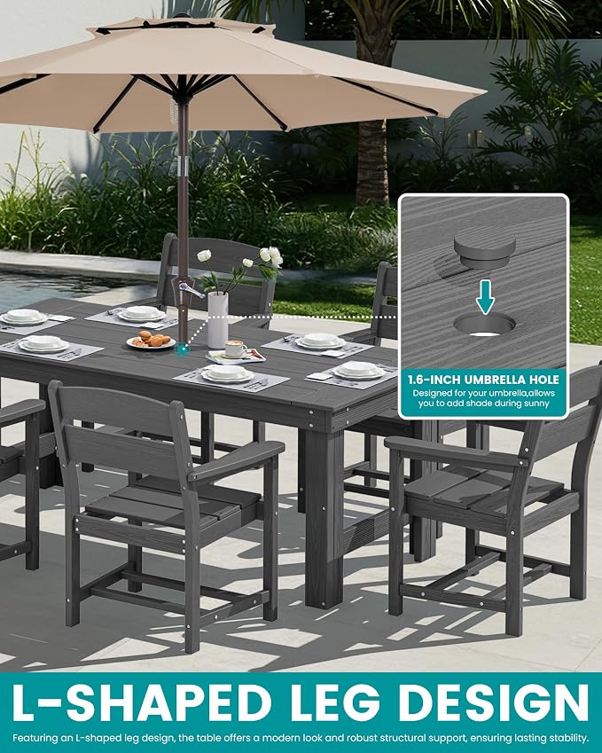 SERWALL Outdoor Dining Table Set, 67‘’ HDPE Patio Dining Set - Image 4