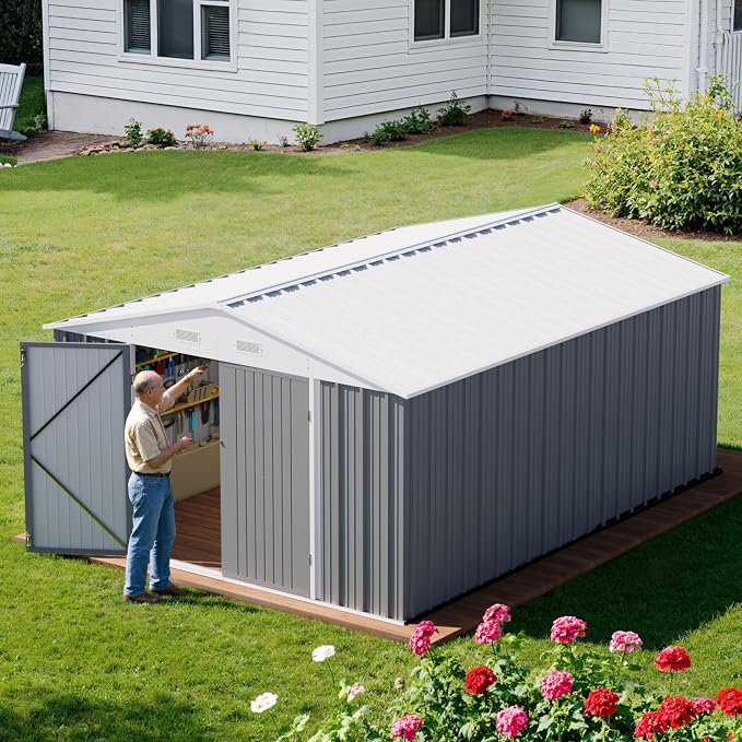 Greesum 10×14 FT Outdoor Storage Shed, Metal Storaged Sheds Without Floor - Image 7