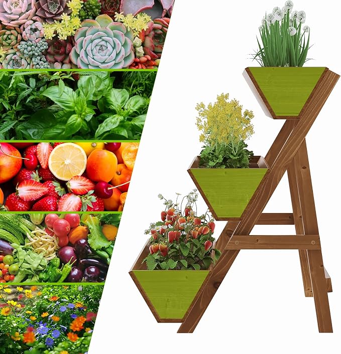 3-Tiers Wooden Raised Garden Bed Tiered Planter Box Flower Pots Vertical Garden - Image 4