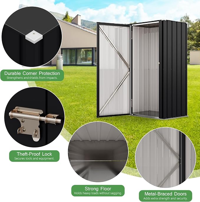 Devoko 22 Cuft Lockable Metal Storage Shed, Vertical Indoor Outdoor Tool Cabinet - Image 3