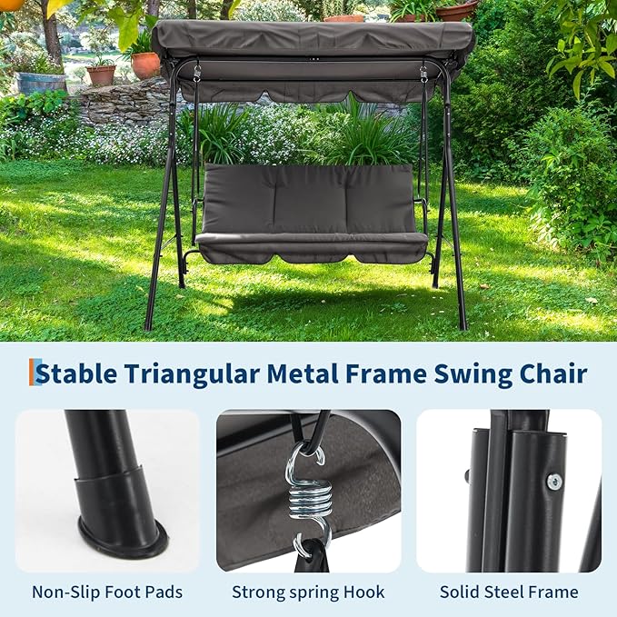 3 Person Porch Swing Chair, Outdoor Patio Swing Chair - Image 6