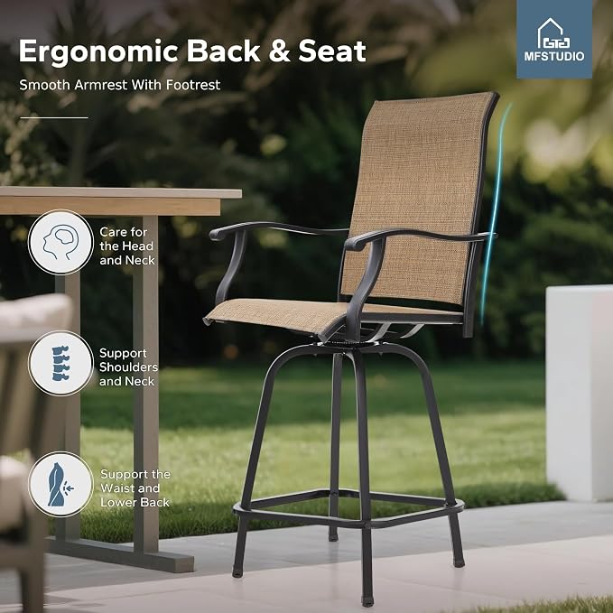 MFSTUDIO Outdoor Bar Stools Set of 6, Swivel Bar Height Patio Chairs Outdoor - Image 5