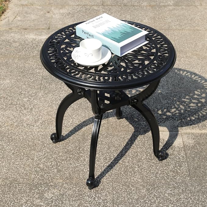 Cast Aluminum Outdoor Side Table, All Weather Round Small Coffee Table - Image 7