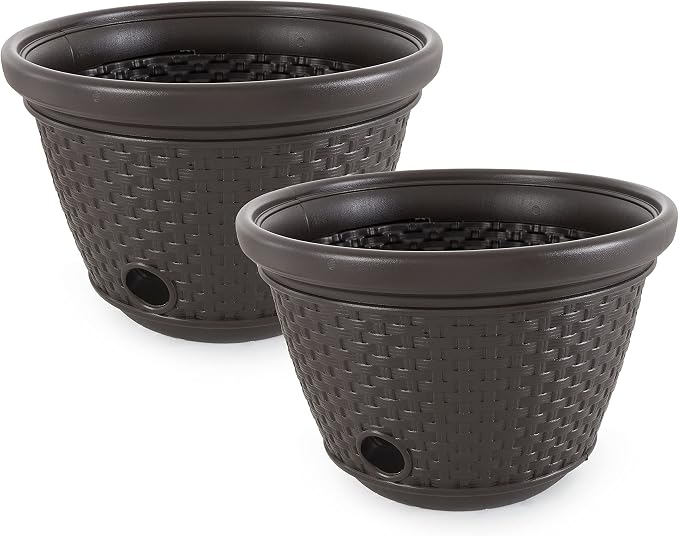 Suncast 2 Pack Decorative Wicker Garden Hose Holder Pot by Suncast