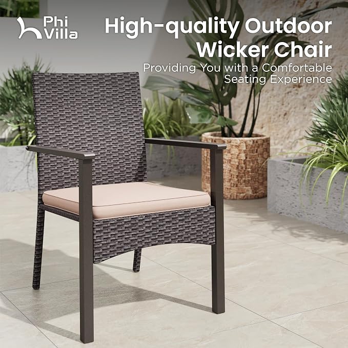 PHI VILLA Outdoor Dining Set for 6, Rectangular Rattan Table - Image 5