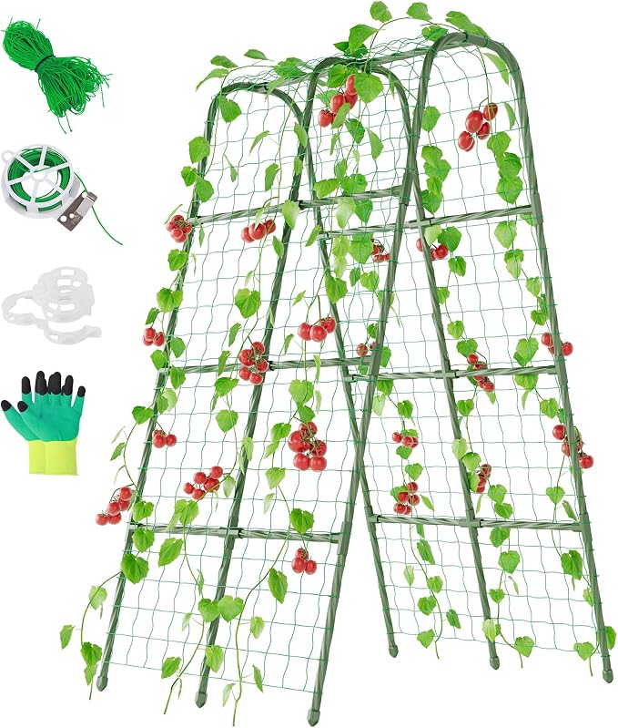 Miory Cucumber Trellis for Raised Beds, 32 x 63 Inch Metal U-Frame Garden by Miory