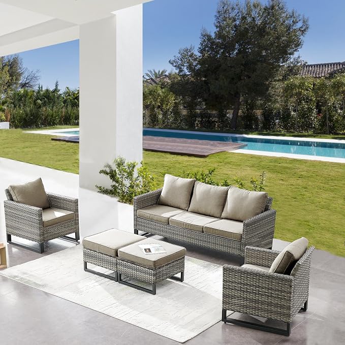 Belord Wicker Patio Furniture 5 Piece Outdoor Sofa Set, Oversize Outdoor Dining - Image 3