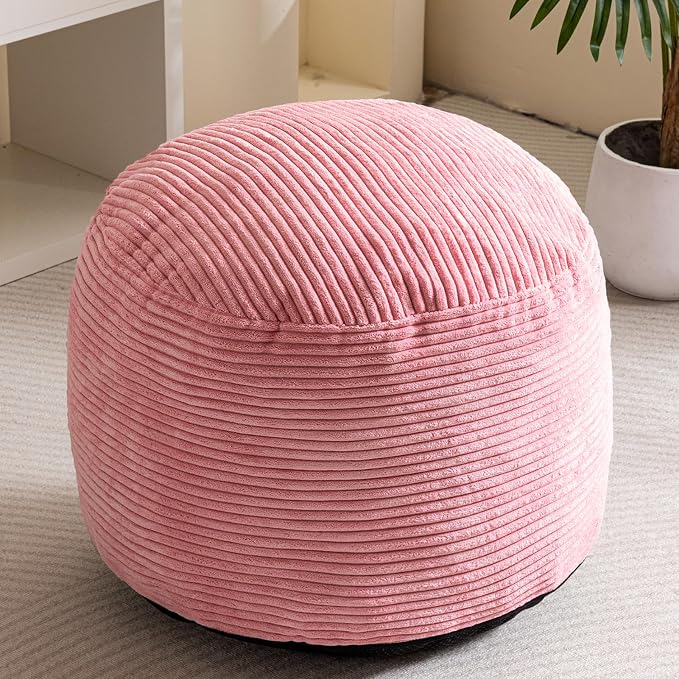 HIGOGOGO Round Stuffed Pouf Ottoman, Corduroy Poufs - Image 7