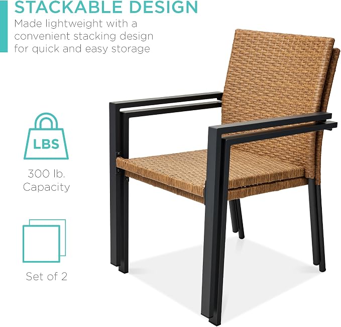 Best Choice Products Set of 2 Stackable Outdoor Wicker Dining Chairs - Image 4