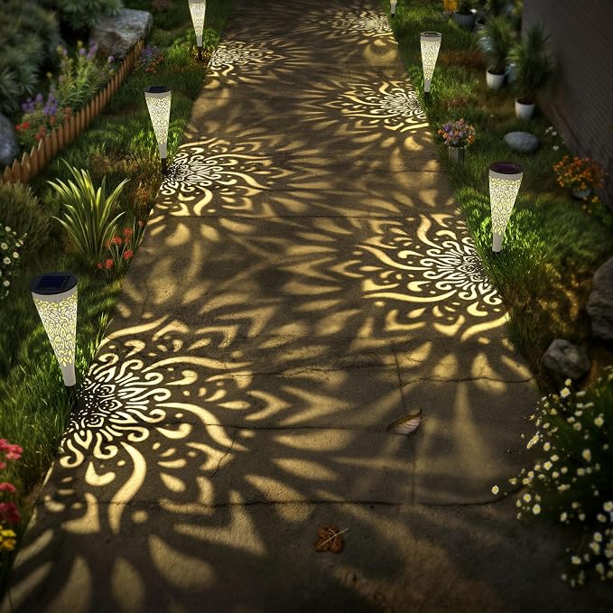 6 Pack Solar Lights Outdoor Garden Decorative Mandala Solar Garden Lights - Image 3