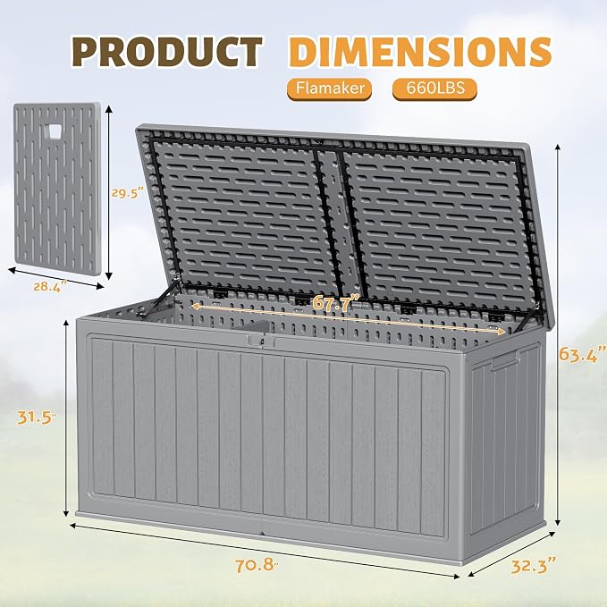 Flamaker Resin Deck Box 270 Gallon, Waterproof Imitation-Wood Lockable Storage - Image 6
