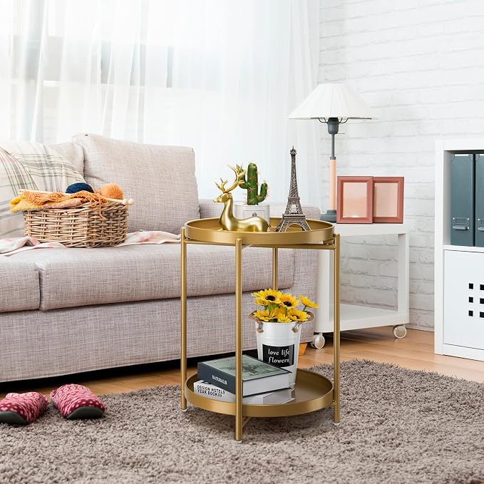 danpinera 2-Tier End Table, Outdoor Side Table, Metal Round Desk - Image 7
