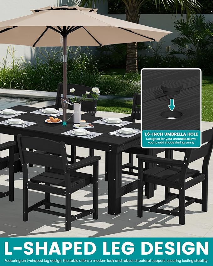 SERWALL Outdoor Dining Table Set, 67‘’ HDPE Patio Dining Set - Image 5