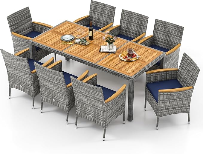 Tangkula 9 Pieces Rattan Outdoor Dining Set by TANGKULA