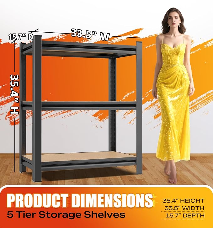 AOAORRG Set of 3 Garage Shelving Heavy Duty Storage Shelves, Metal Adjustable - Image 3