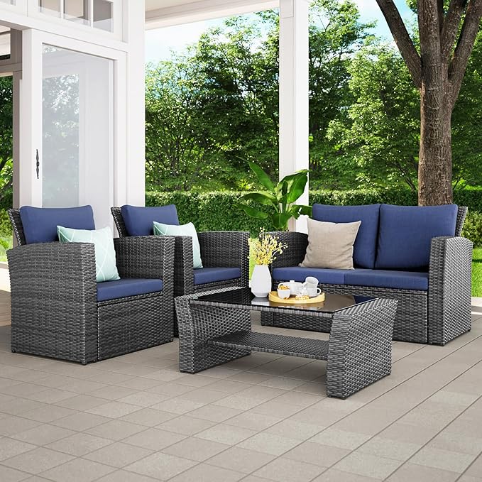 Wisteria Lane 4 Piece Patio Furniture Set, Wicker Outdoor Patio Conversation - Image 2