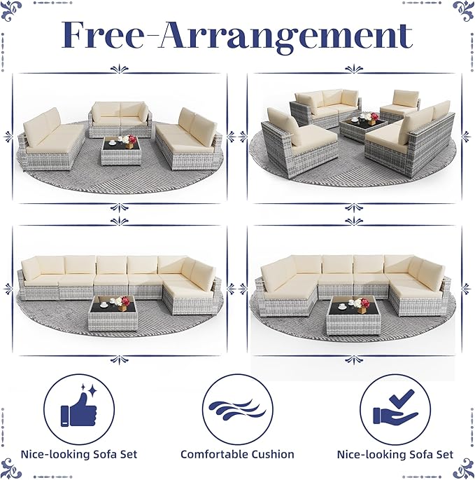 KIGOTY Patio Furniture Set, 7 Pieces Modular Outdoor Sectional Sofa, PE Rattan - Image 7