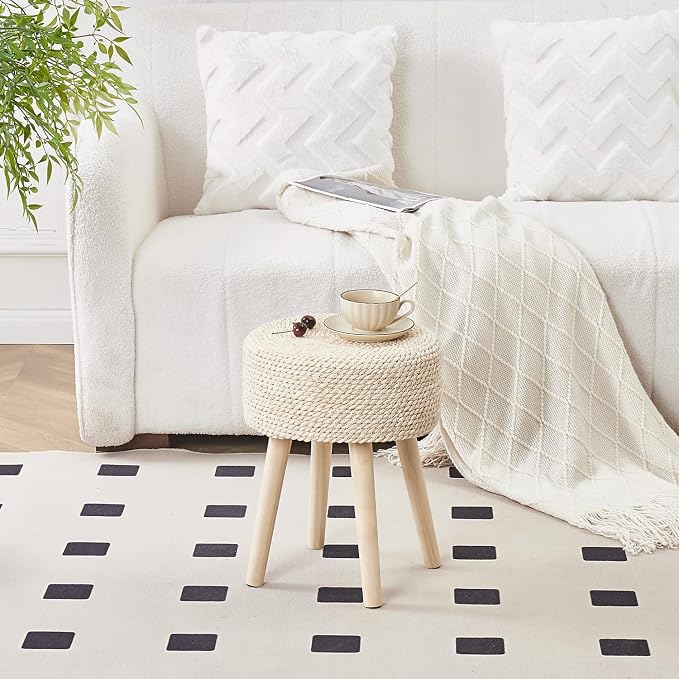 Cpintltr Footstool Ottoman Round Natural Seagrass Foot Stool Pouf Ottomans - Image 5