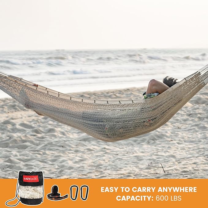 Lazy Daze Hammocks Handwoven Mayan Hammock, 10.5 FT Soft Rope Double Hammocks - Image 5