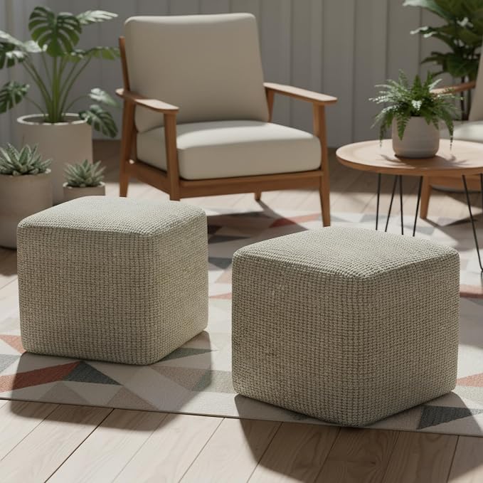 SIMPLIHOME Zelma Square Pouf – 18 inch Wide Upholstered PET Polyester Ottoman - Image 2